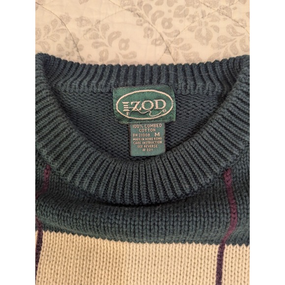 VTG Y2K Izod Mens Knit Sweater M Striped Heavy Chunky Grandpa Golf Winter Dad - Picture 3 of 7